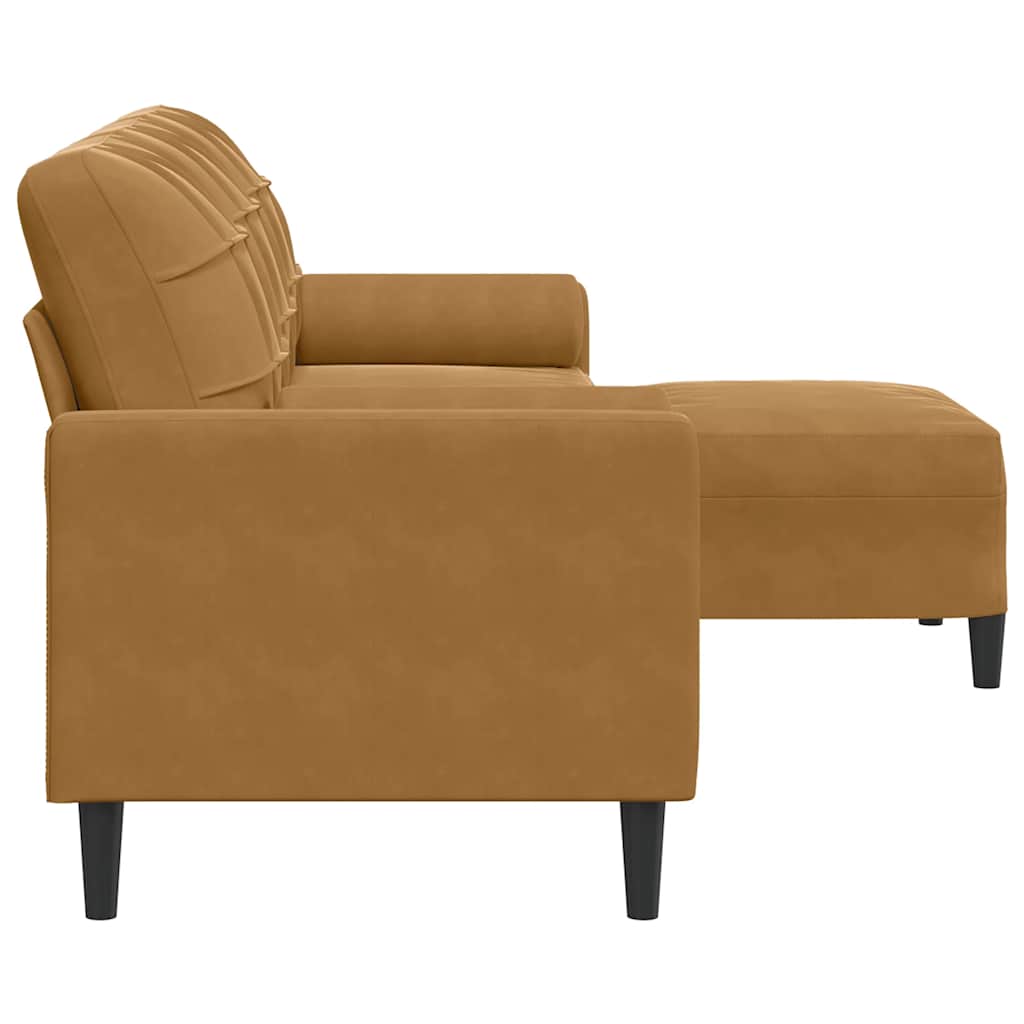 Driezitsbank met voetenbank 210 cm fluweel bruin is nu te koop bij PeponiXL, paradijselijk wonen!
