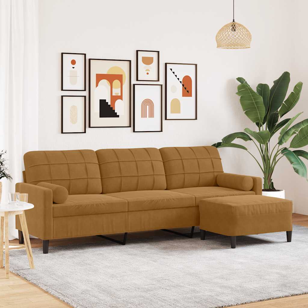 Driezitsbank met voetenbank 210 cm fluweel bruin is nu te koop bij PeponiXL, paradijselijk wonen!