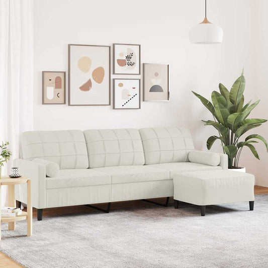 Driezitsbank met voetenbank 210 cm fluweel crèmekleurig is nu te koop bij PeponiXL, paradijselijk wonen!
