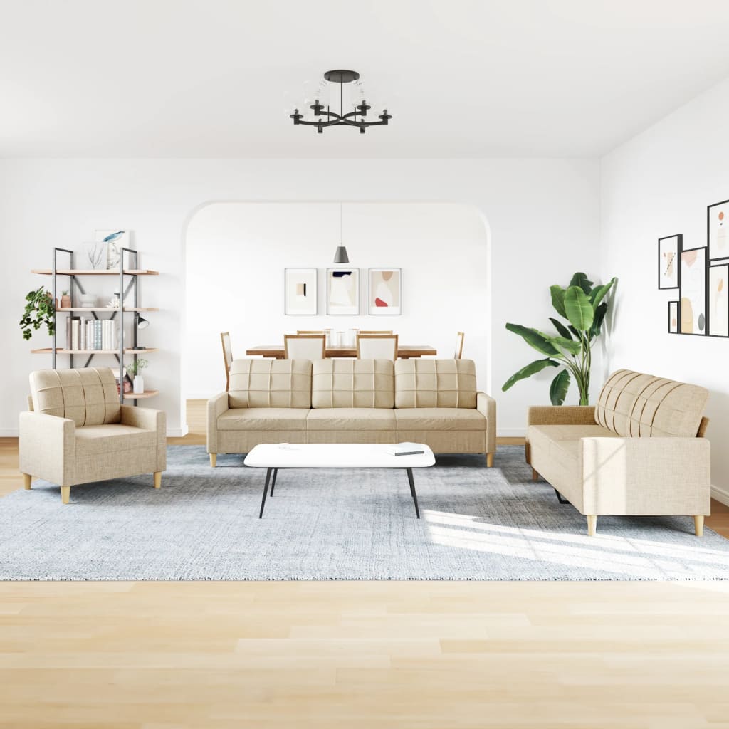 3-delige Loungeset stof crèmekleurig is nu te koop bij PeponiXL, paradijselijk wonen!