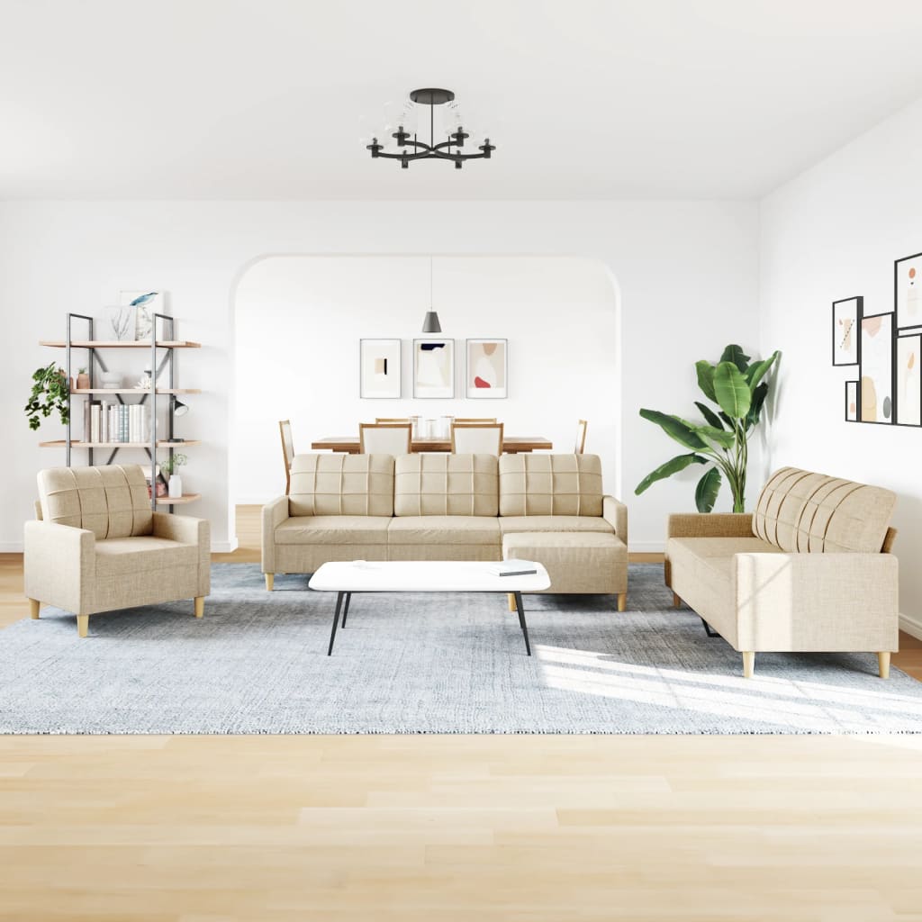4-delige Loungeset met voetenbank stof crèmekleurig is nu te koop bij PeponiXL, paradijselijk wonen!