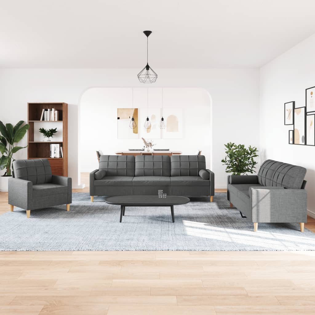 3-delige Loungeset met sierkussens stof donkergrijs is nu te koop bij PeponiXL, paradijselijk wonen!
