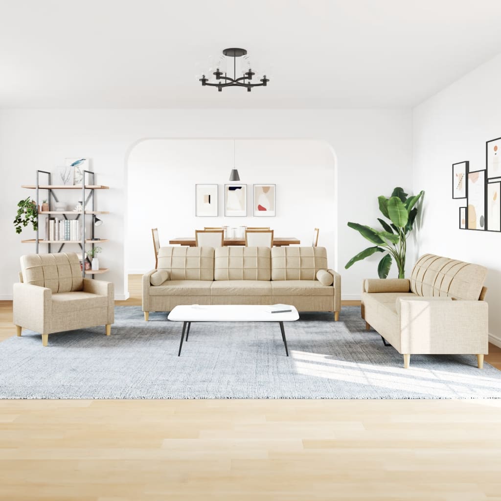 3-delige Loungeset met sierkussens stof crèmekleurig is nu te koop bij PeponiXL, paradijselijk wonen!