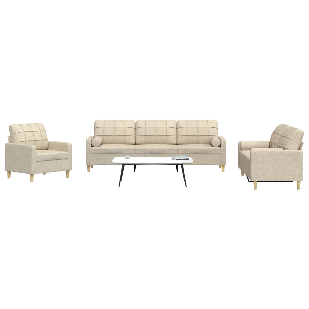 3-delige Loungeset met sierkussens stof crèmekleurig is nu te koop bij PeponiXL, paradijselijk wonen!