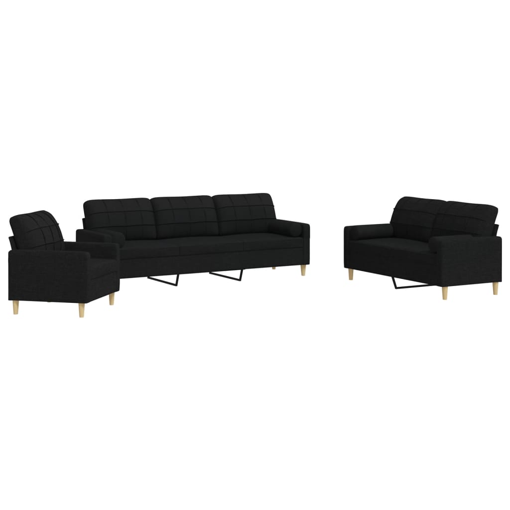 3-delige Loungeset met sierkussens stof zwart is nu te koop bij PeponiXL, paradijselijk wonen!