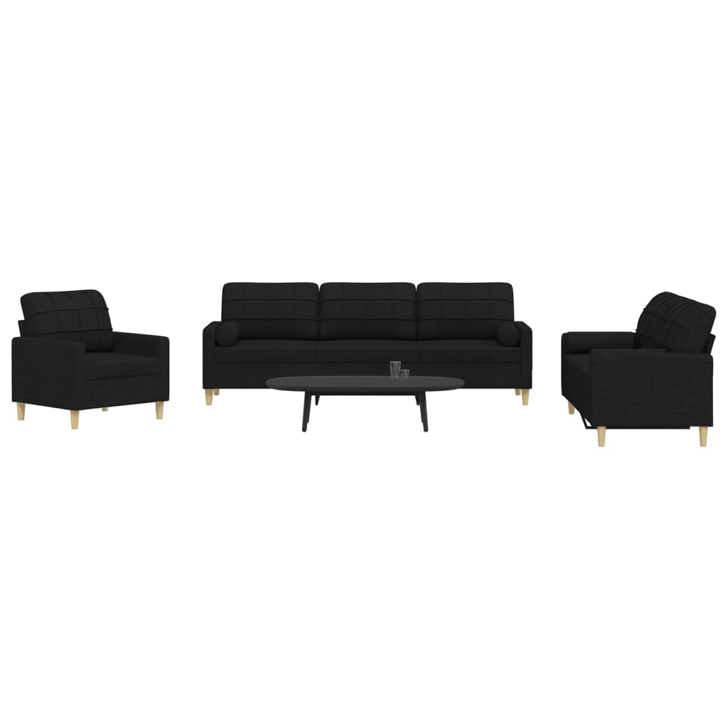 3-delige Loungeset met sierkussens stof zwart is nu te koop bij PeponiXL, paradijselijk wonen!