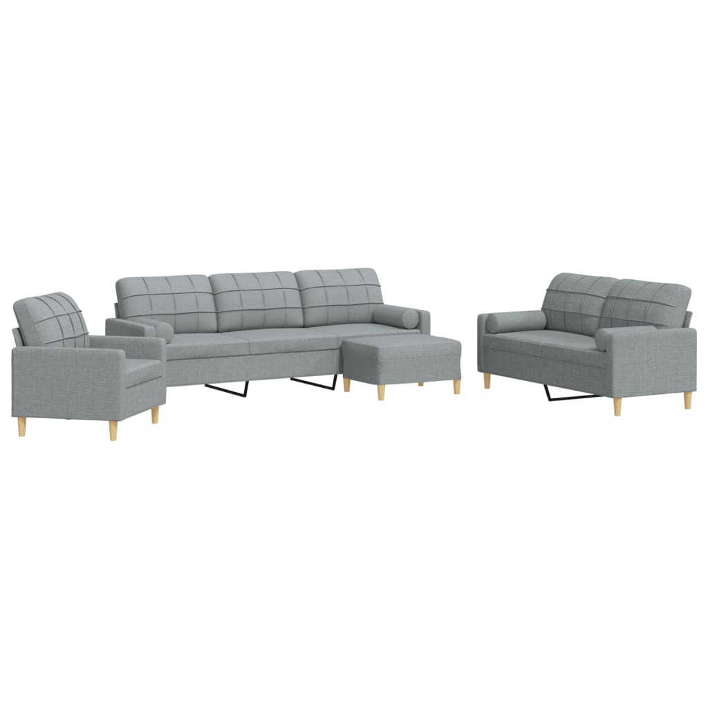 4-delige Loungeset met voetenbank en kussens stof lichtgrijs is nu te koop bij PeponiXL, paradijselijk wonen!