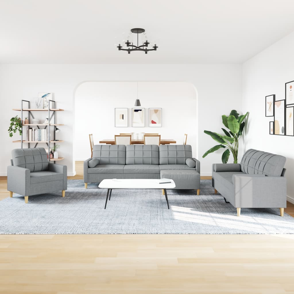 4-delige Loungeset met voetenbank en kussens stof lichtgrijs is nu te koop bij PeponiXL, paradijselijk wonen!