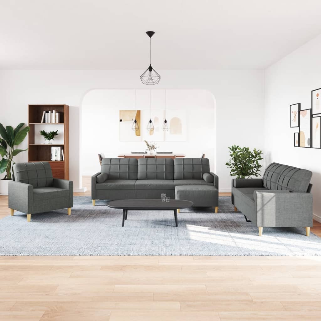 4-delige Loungeset met voetenbank en kussens stof donkergrijs is nu te koop bij PeponiXL, paradijselijk wonen!
