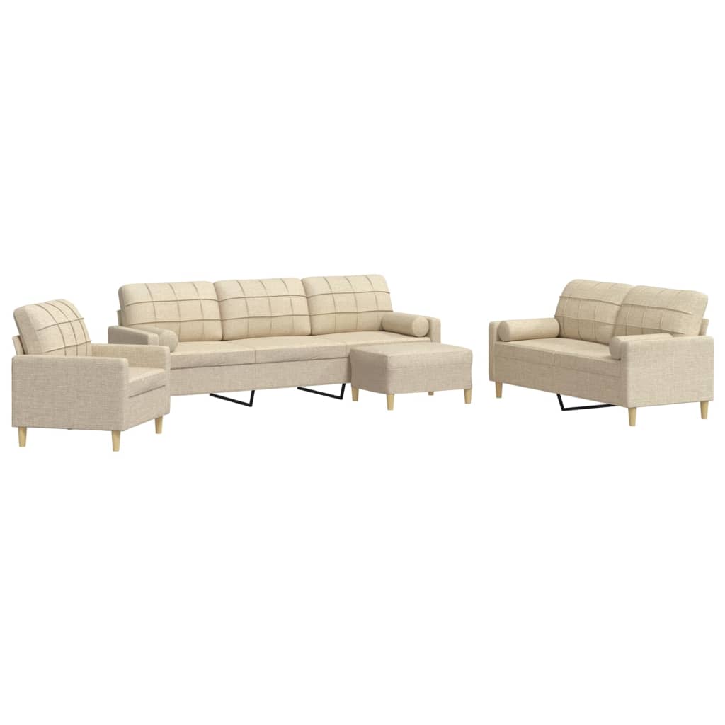 4-delige Loungeset met voetenbank en kussens stof crèmekleurig is nu te koop bij PeponiXL, paradijselijk wonen!