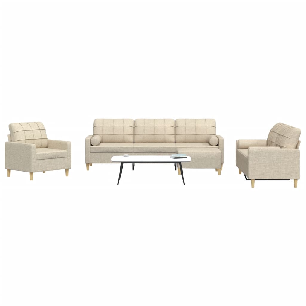 4-delige Loungeset met voetenbank en kussens stof crèmekleurig is nu te koop bij PeponiXL, paradijselijk wonen!