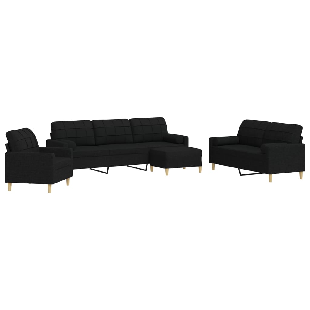 4-delige Loungeset met voetenbank en kussens stof zwart is nu te koop bij PeponiXL, paradijselijk wonen!