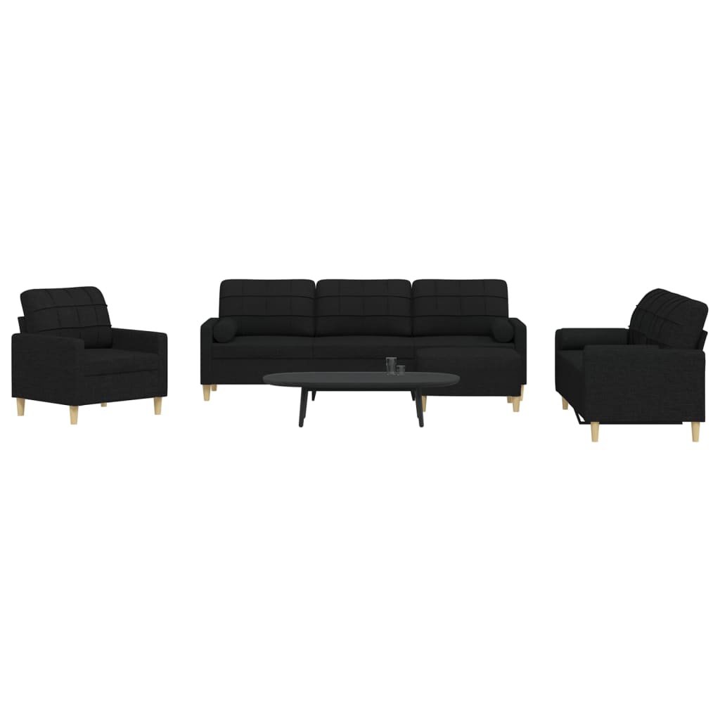 4-delige Loungeset met voetenbank en kussens stof zwart is nu te koop bij PeponiXL, paradijselijk wonen!