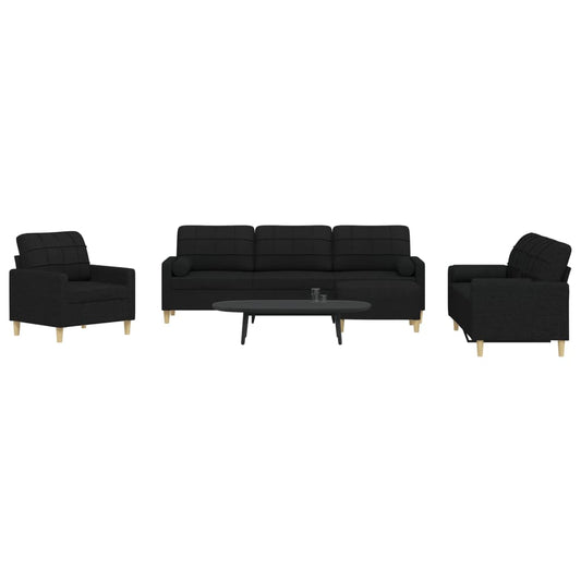 4-delige Loungeset met voetenbank en kussens stof zwart is nu te koop bij PeponiXL, paradijselijk wonen!