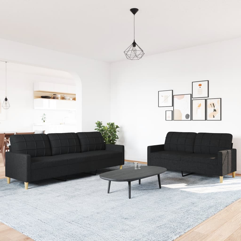 2-delige Loungeset stof zwart is nu te koop bij PeponiXL, paradijselijk wonen!