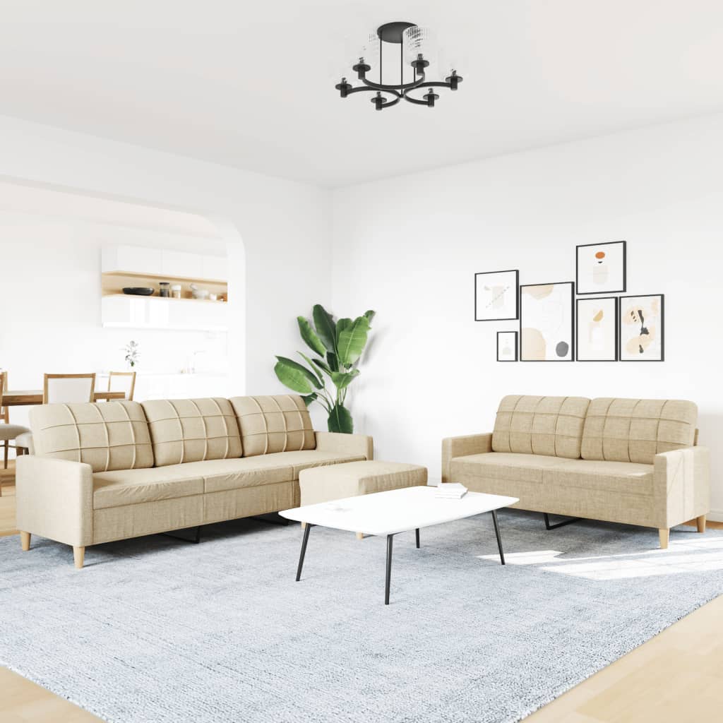 3-delige Loungeset met voetenbank stof crèmekleurig is nu te koop bij PeponiXL, paradijselijk wonen!