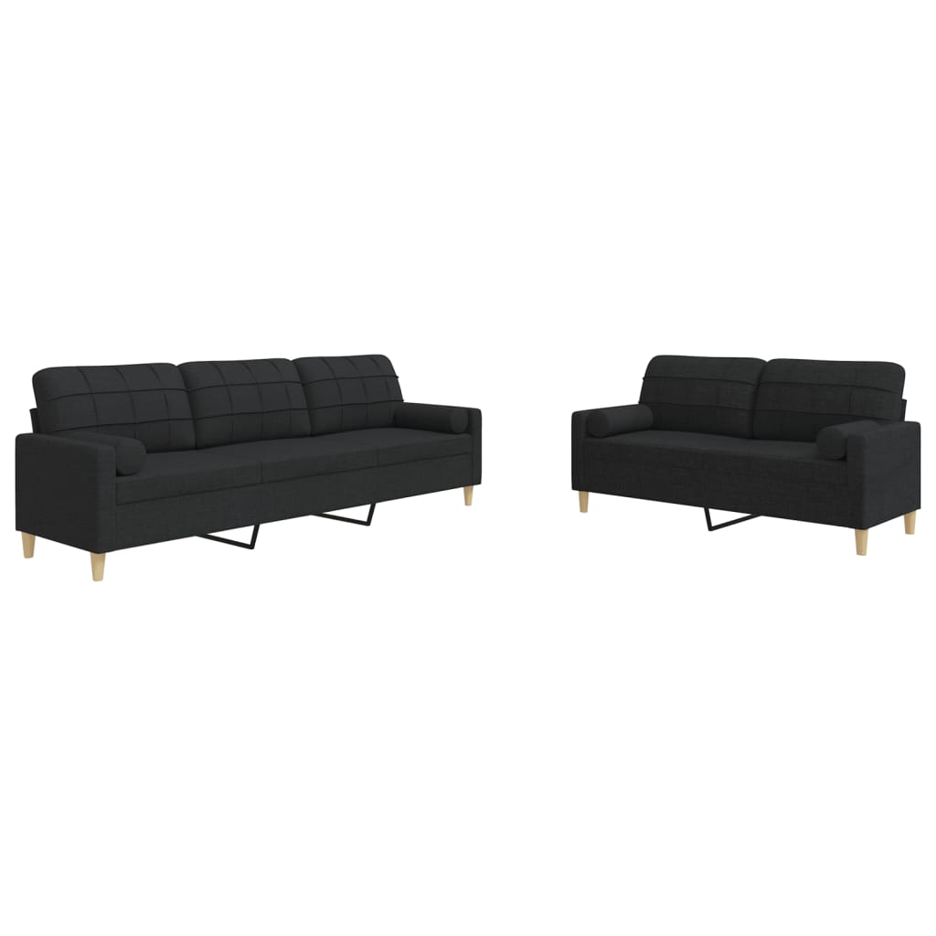 2-delige Loungeset met sierkussens stof zwart is nu te koop bij PeponiXL, paradijselijk wonen!