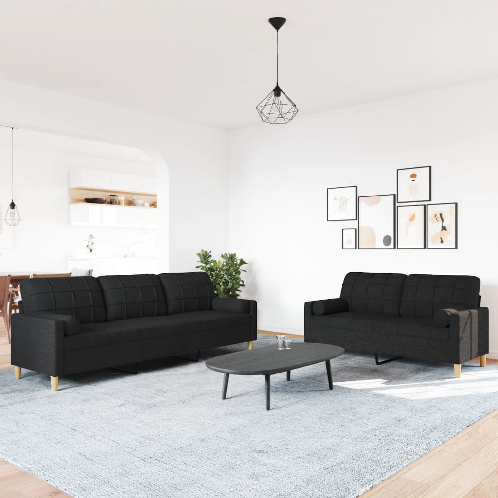 2-delige Loungeset met sierkussens stof zwart is nu te koop bij PeponiXL, paradijselijk wonen!