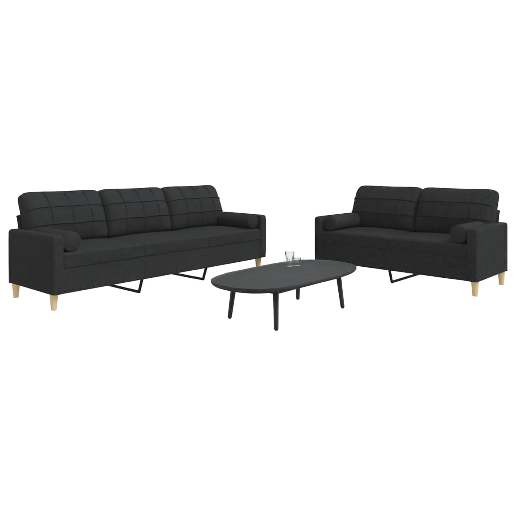 2-delige Loungeset met sierkussens stof zwart is nu te koop bij PeponiXL, paradijselijk wonen!