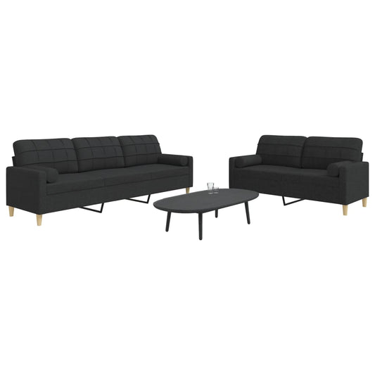2-delige Loungeset met sierkussens stof zwart is nu te koop bij PeponiXL, paradijselijk wonen!