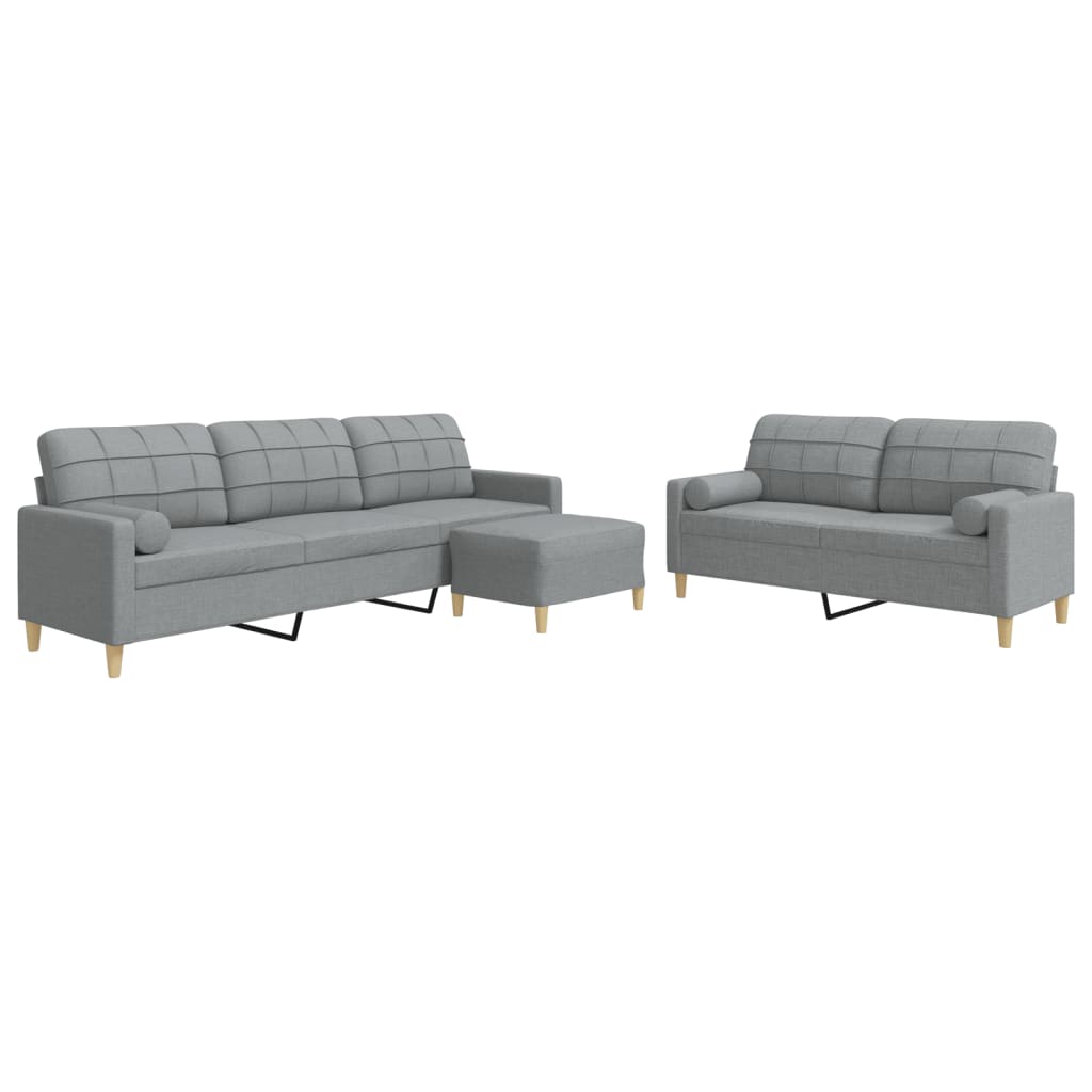3-delige Loungeset met voetenbank en kussens stof lichtgrijs is nu te koop bij PeponiXL, paradijselijk wonen!