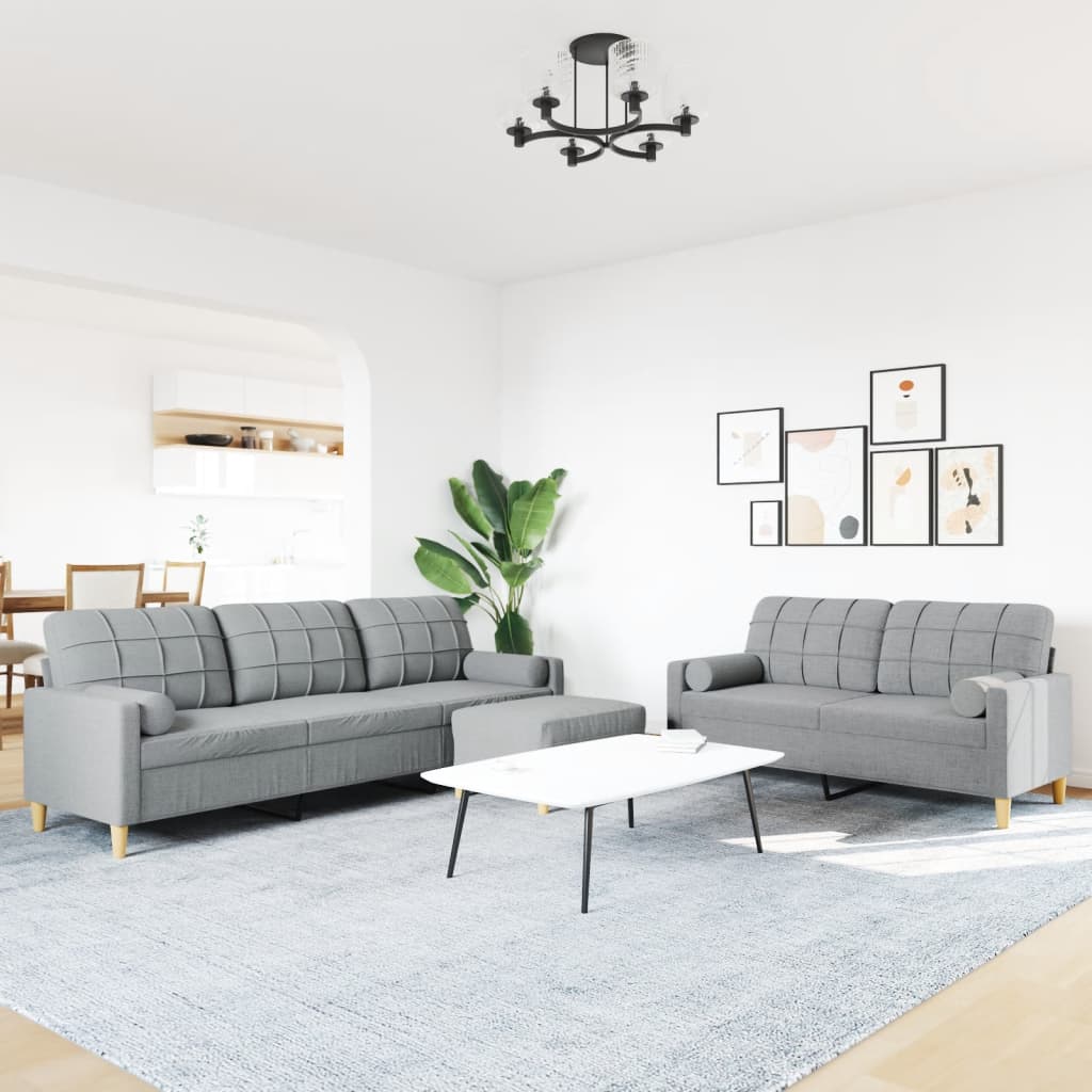3-delige Loungeset met voetenbank en kussens stof lichtgrijs is nu te koop bij PeponiXL, paradijselijk wonen!