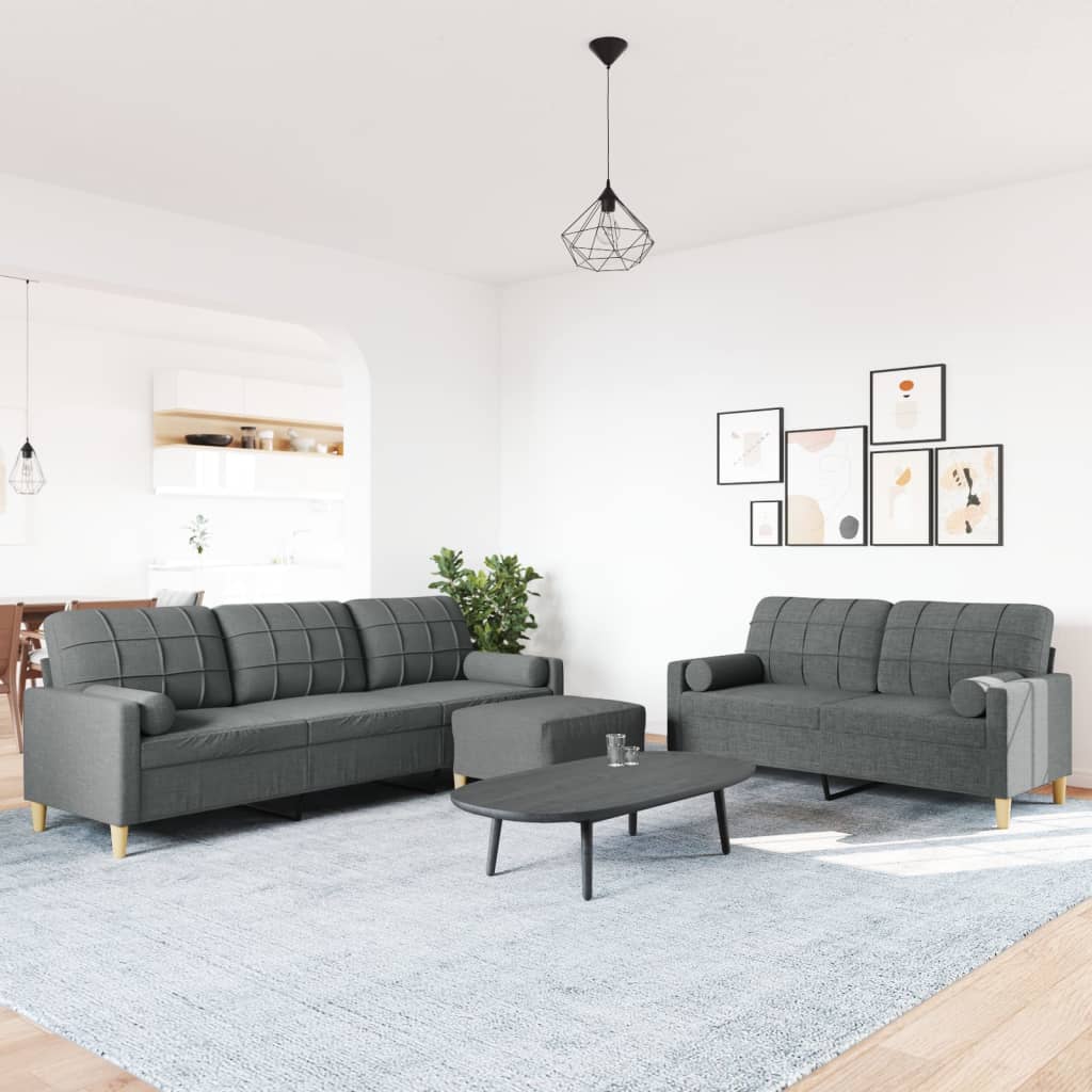 3-delige Loungeset met voetenbank en kussens stof donkergrijs is nu te koop bij PeponiXL, paradijselijk wonen!