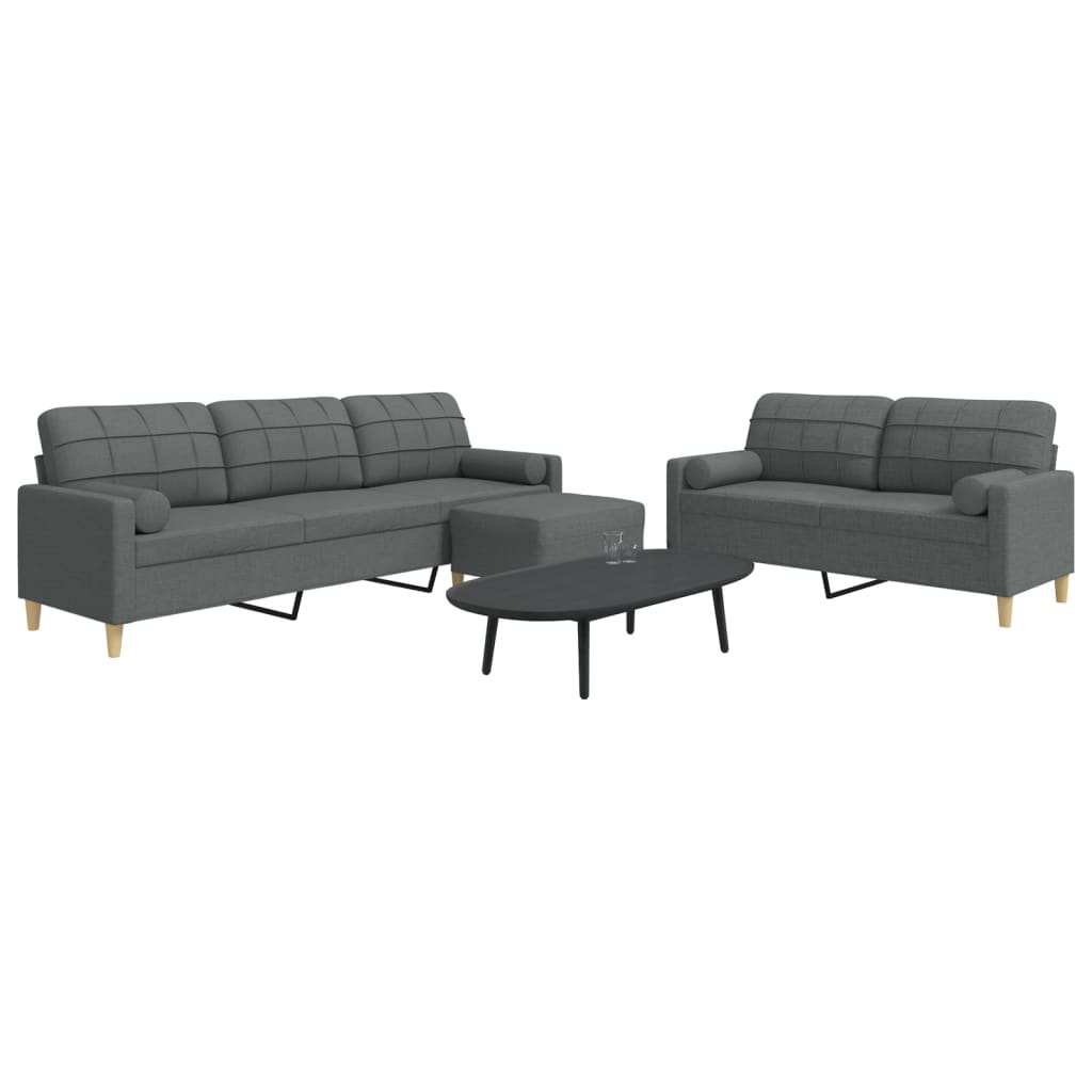 3-delige Loungeset met voetenbank en kussens stof donkergrijs is nu te koop bij PeponiXL, paradijselijk wonen!