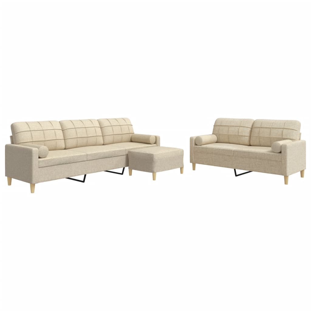 3-delige Loungeset met voetenbank en kussens stof crèmekleurig is nu te koop bij PeponiXL, paradijselijk wonen!