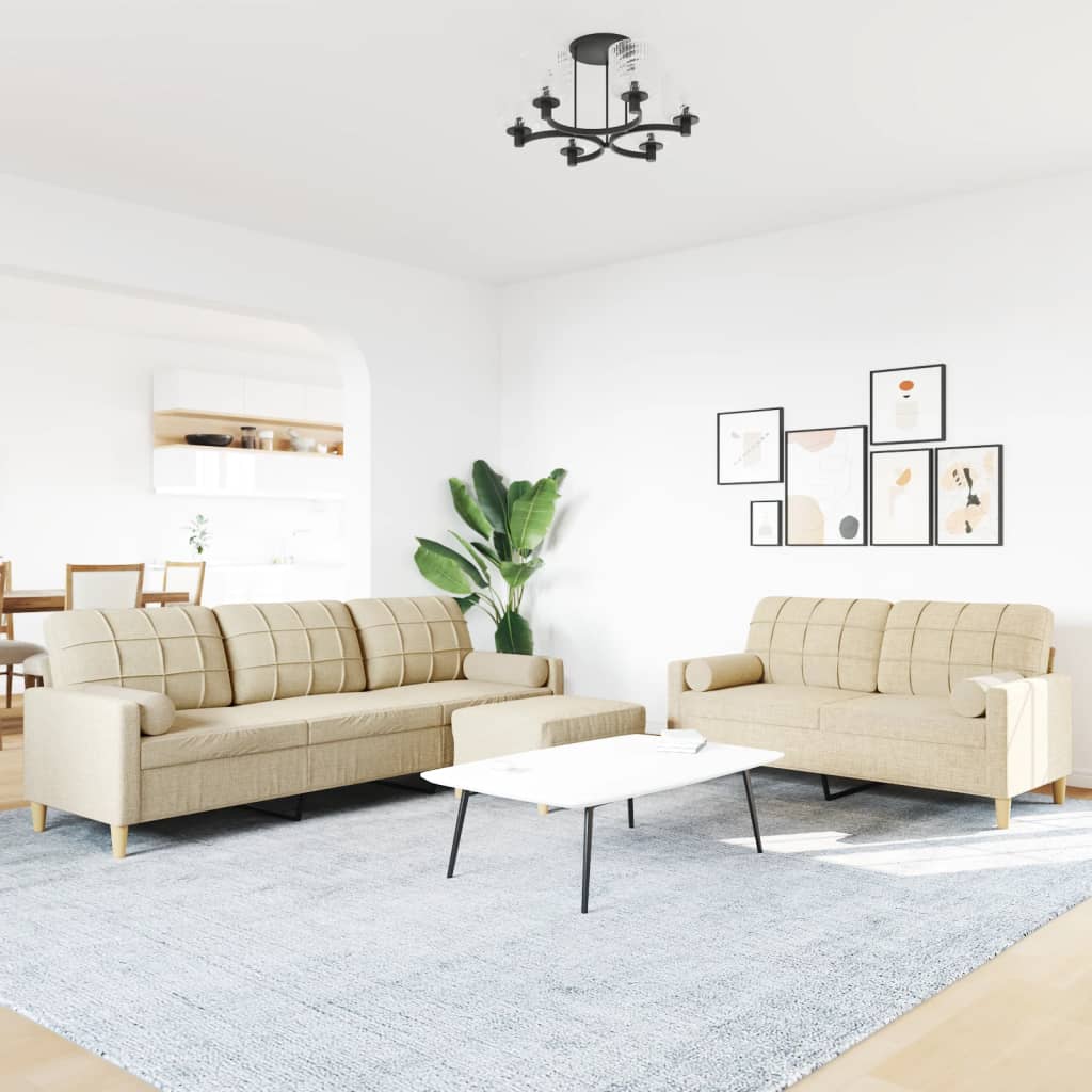 3-delige Loungeset met voetenbank en kussens stof crèmekleurig is nu te koop bij PeponiXL, paradijselijk wonen!