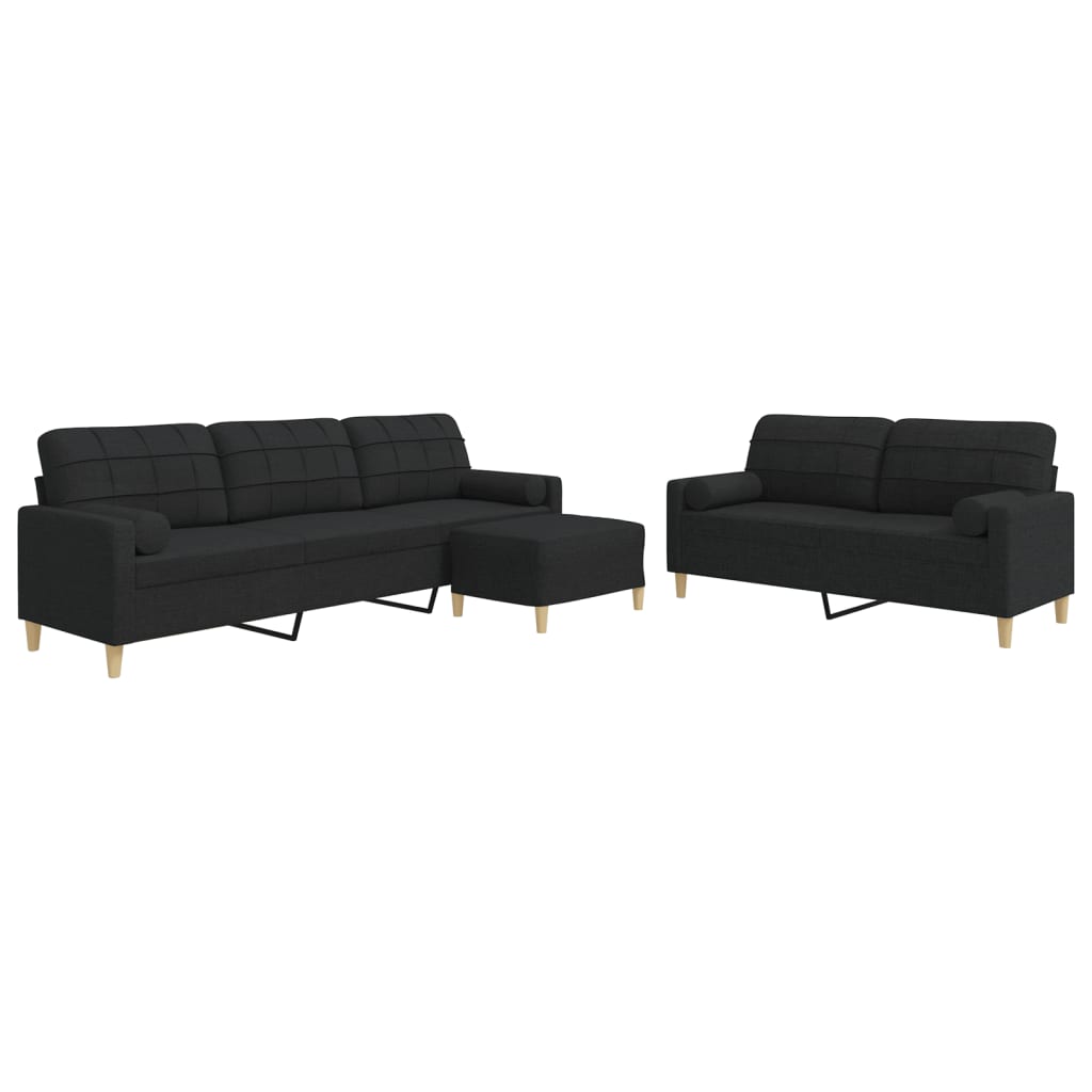 3-delige Loungeset met voetenbank en kussens stof zwart is nu te koop bij PeponiXL, paradijselijk wonen!