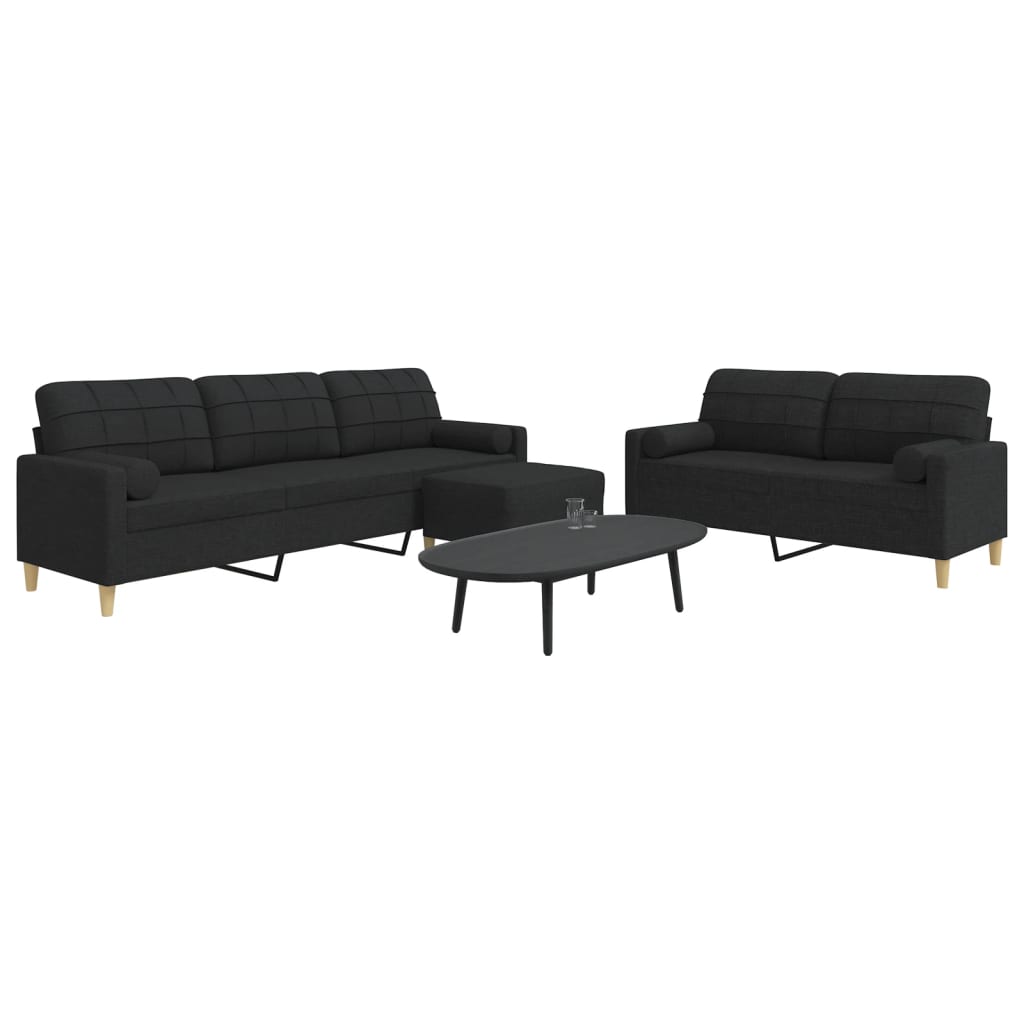 3-delige Loungeset met voetenbank en kussens stof zwart is nu te koop bij PeponiXL, paradijselijk wonen!