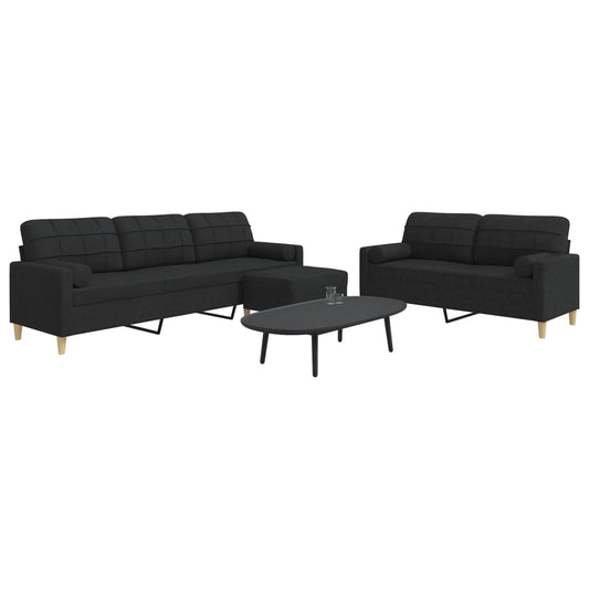 3-delige Loungeset met voetenbank en kussens stof zwart is nu te koop bij PeponiXL, paradijselijk wonen!