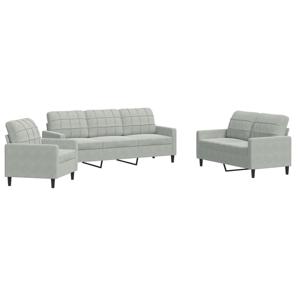 3-delige Loungeset met kussens fluweel lichtgrijs is nu te koop bij PeponiXL, paradijselijk wonen!