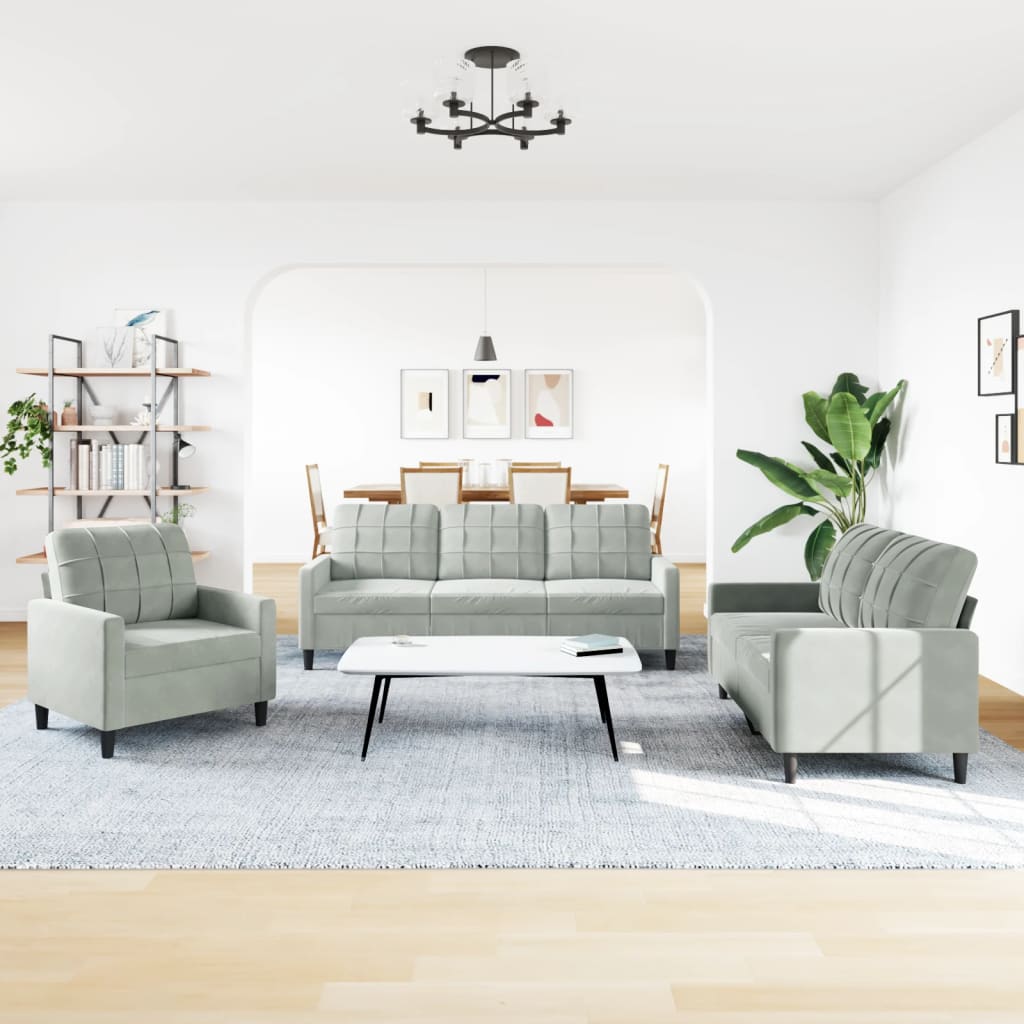 3-delige Loungeset met kussens fluweel lichtgrijs is nu te koop bij PeponiXL, paradijselijk wonen!