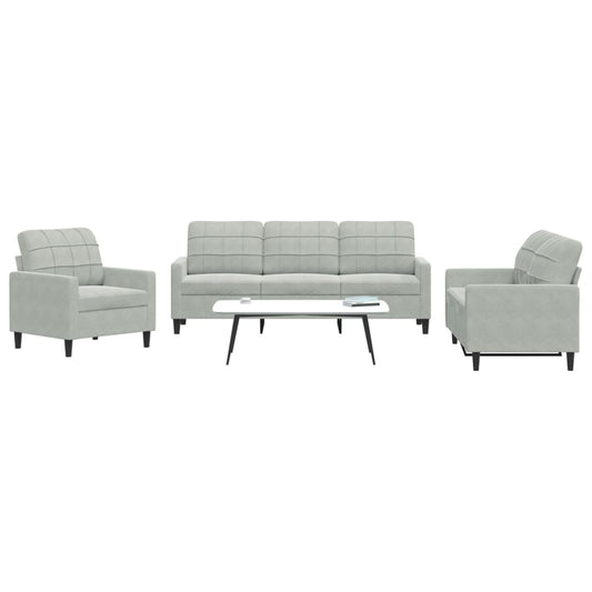 3-delige Loungeset met kussens fluweel lichtgrijs is nu te koop bij PeponiXL, paradijselijk wonen!