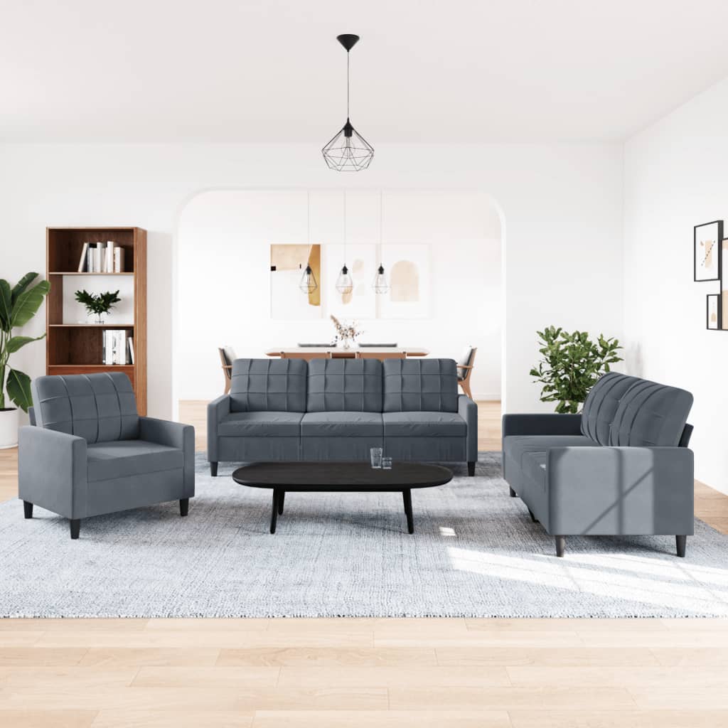 3-delige Loungeset met kussens fluweel donkergrijs is nu te koop bij PeponiXL, paradijselijk wonen!