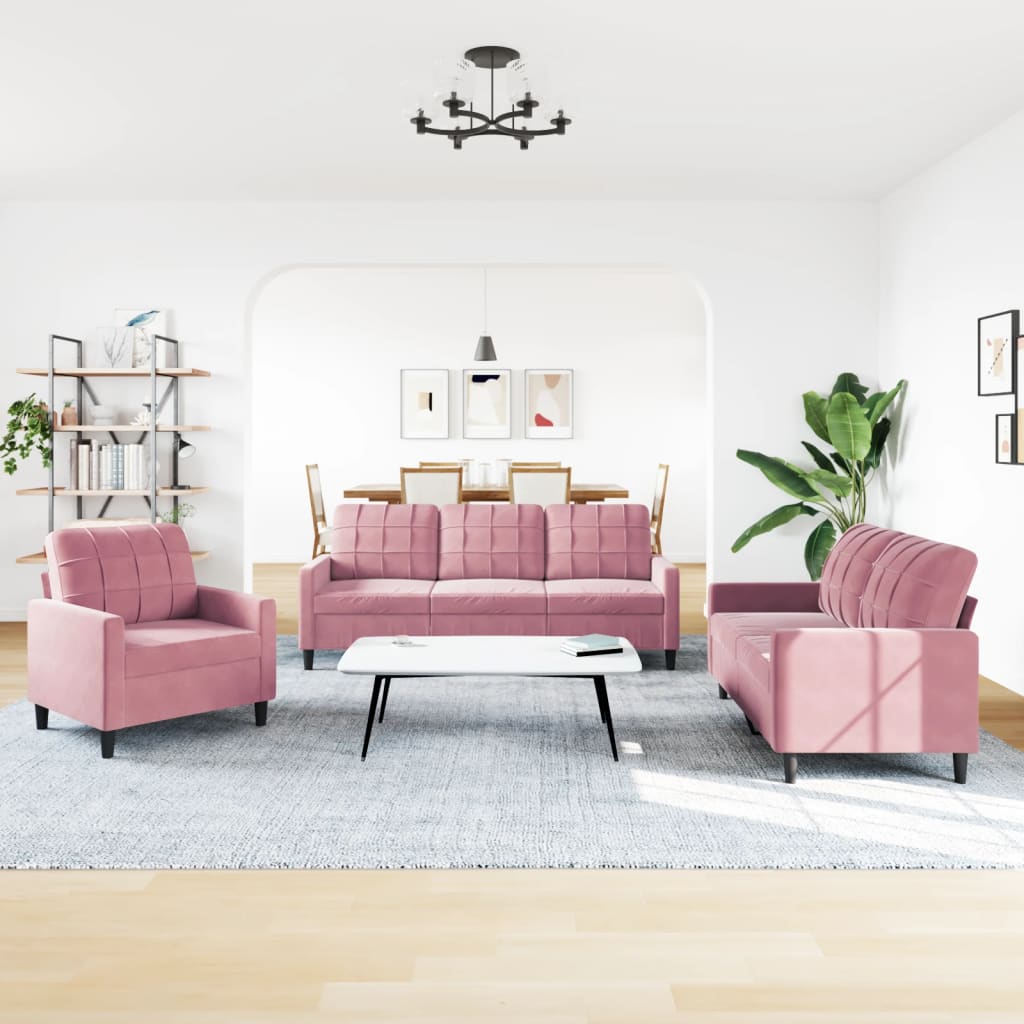 3-delige Loungeset met kussens fluweel roze is nu te koop bij PeponiXL, paradijselijk wonen!