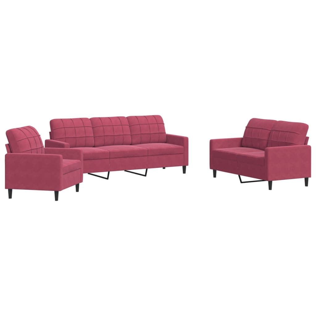 3-delige Loungeset met kussens fluweel wijnrood is nu te koop bij PeponiXL, paradijselijk wonen!