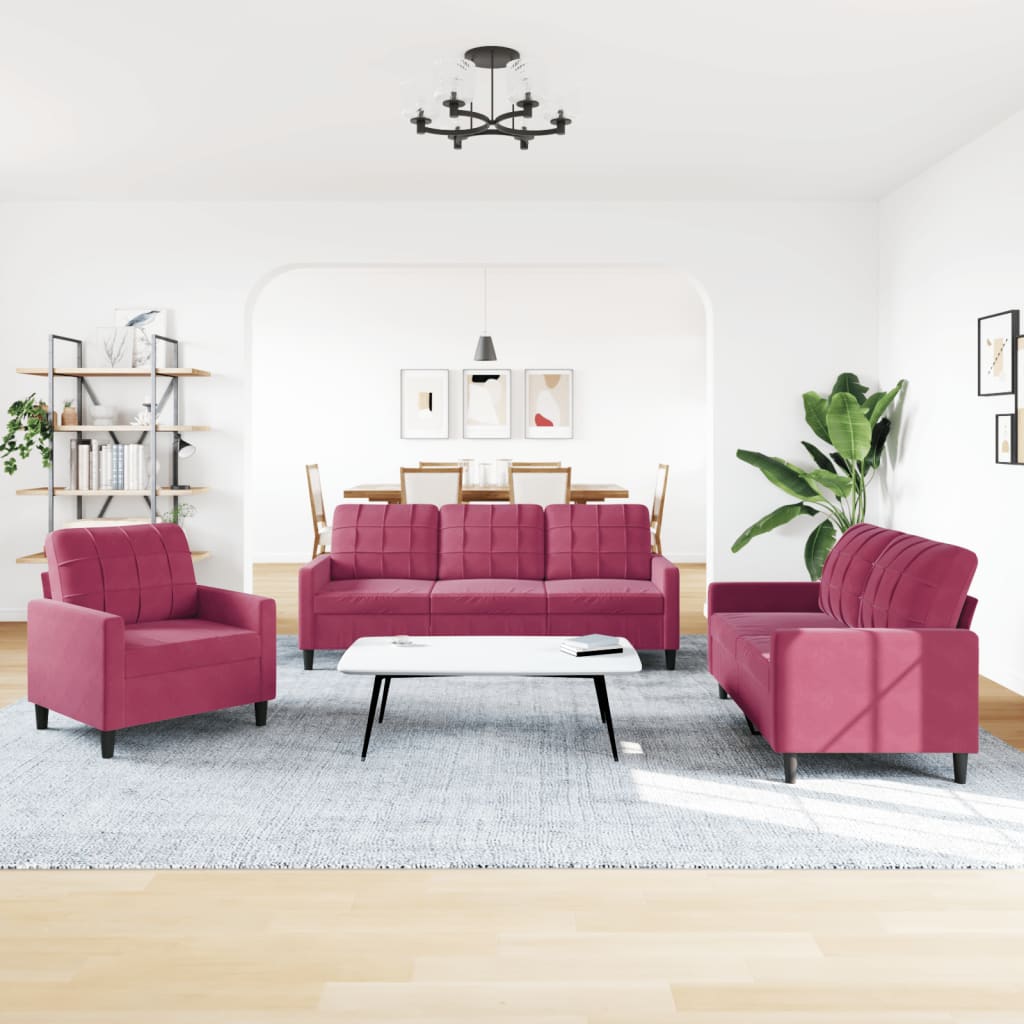 3-delige Loungeset met kussens fluweel wijnrood is nu te koop bij PeponiXL, paradijselijk wonen!