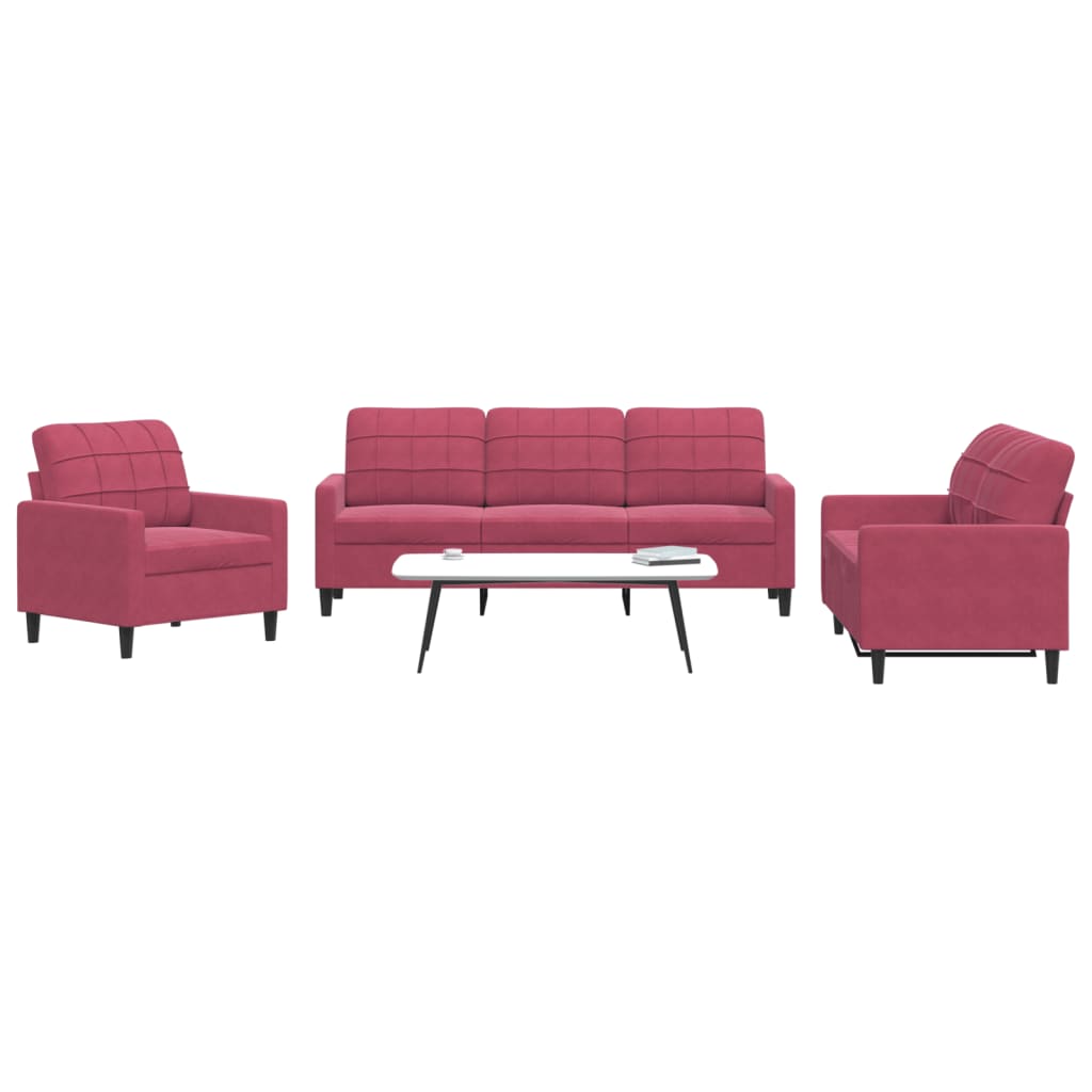 3-delige Loungeset met kussens fluweel wijnrood is nu te koop bij PeponiXL, paradijselijk wonen!