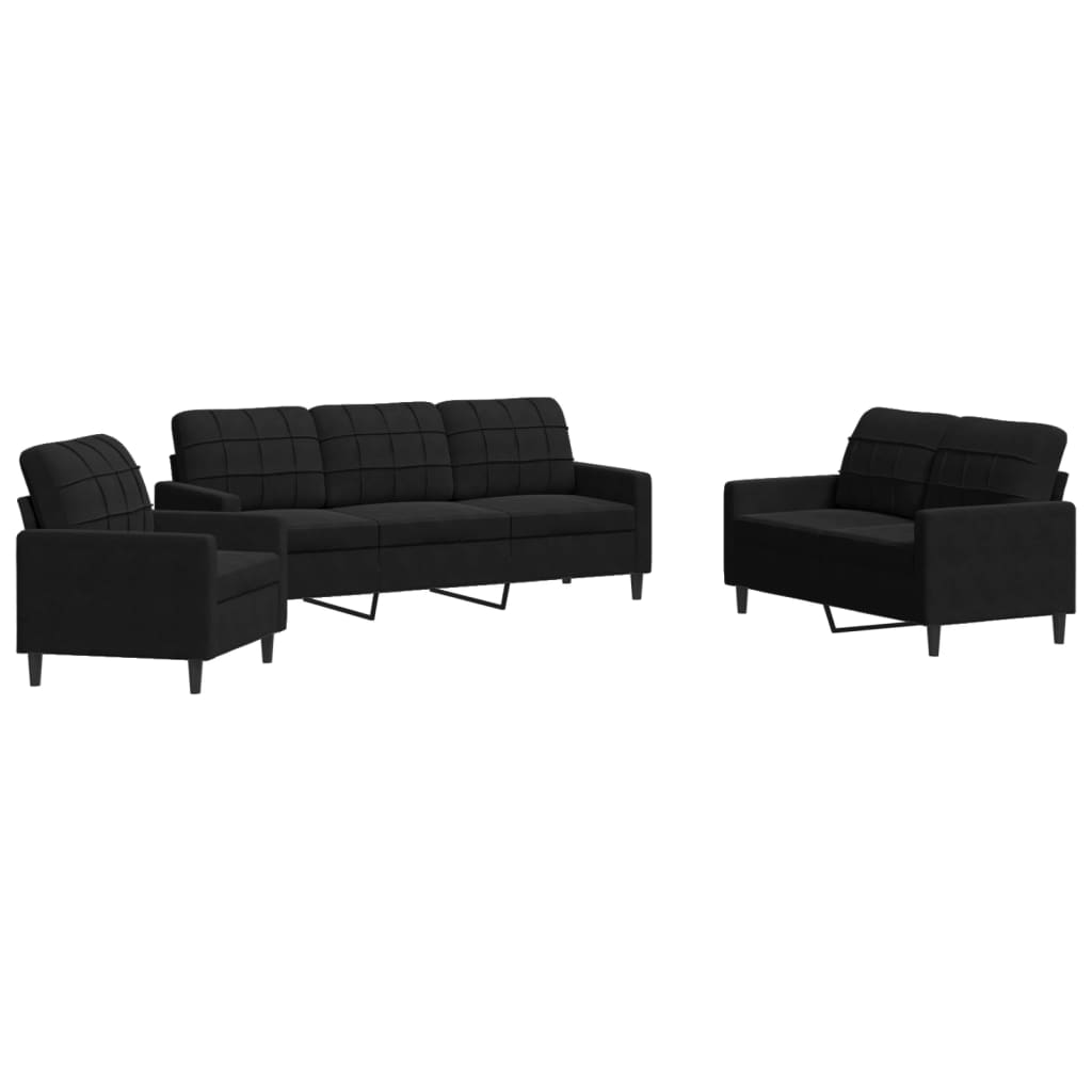3-delige Loungeset met kussens fluweel zwart is nu te koop bij PeponiXL, paradijselijk wonen!