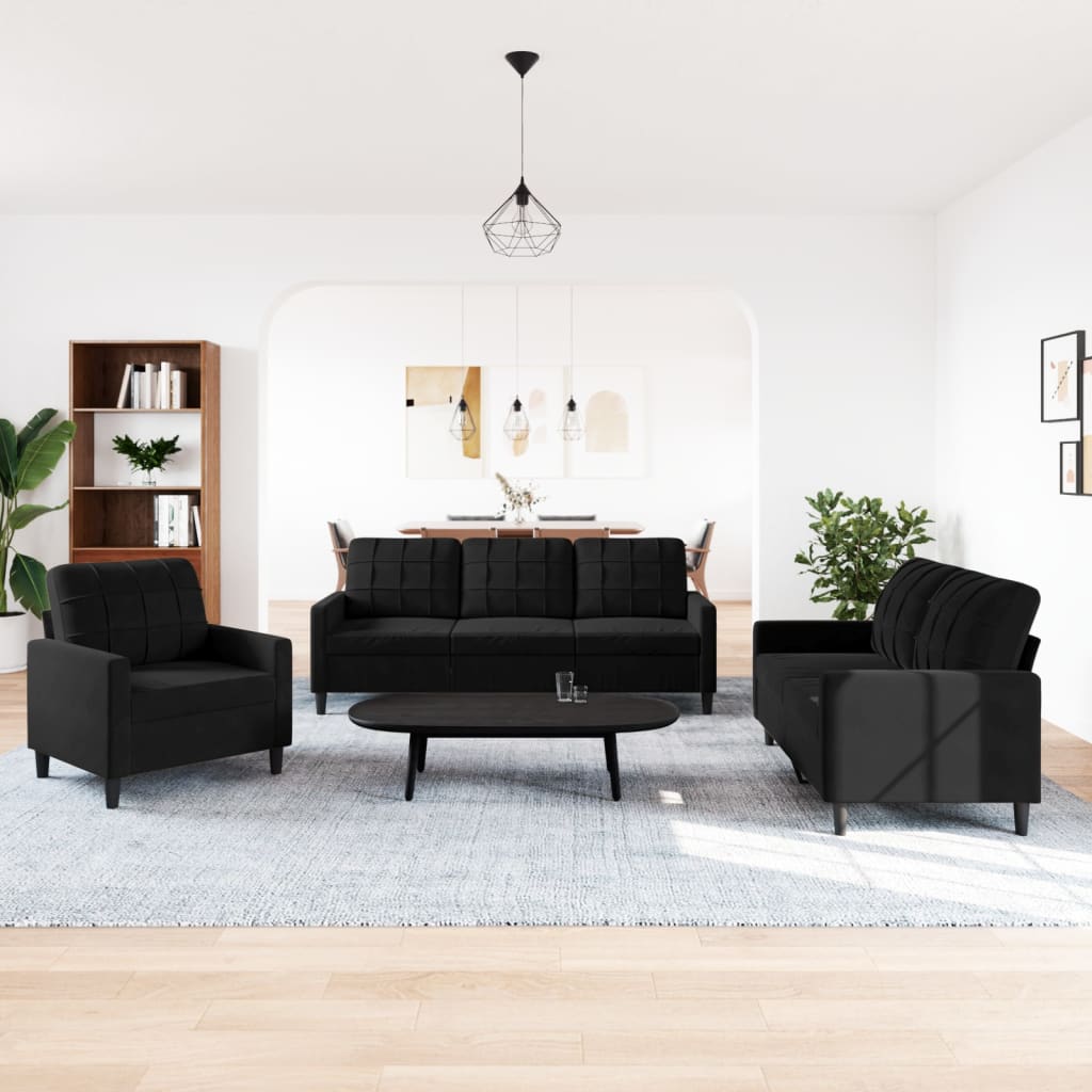 3-delige Loungeset met kussens fluweel zwart is nu te koop bij PeponiXL, paradijselijk wonen!