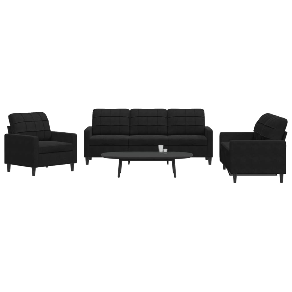 3-delige Loungeset met kussens fluweel zwart is nu te koop bij PeponiXL, paradijselijk wonen!
