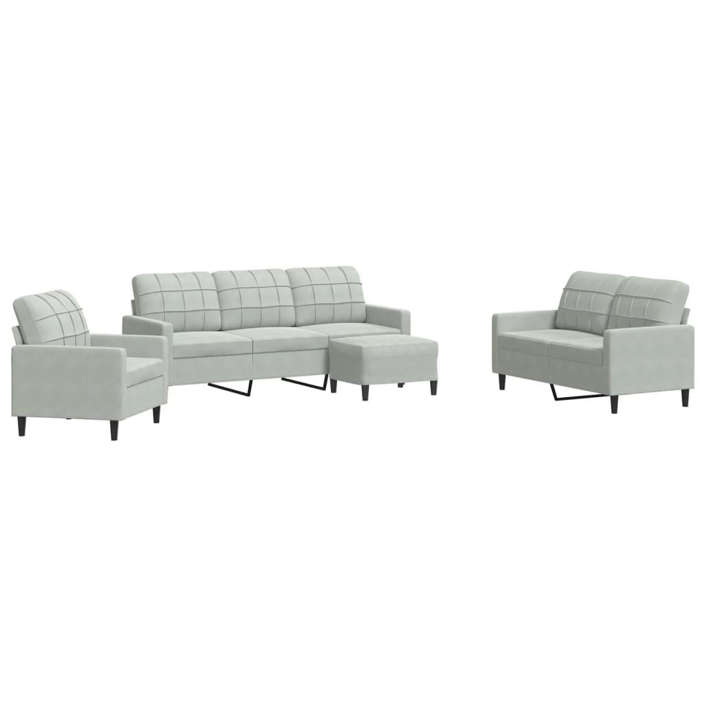 4-delige Loungeset met kussens fluweel lichtgrijs is nu te koop bij PeponiXL, paradijselijk wonen!
