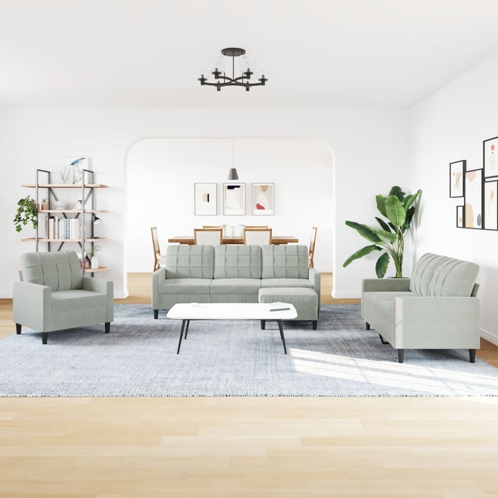 4-delige Loungeset met kussens fluweel lichtgrijs is nu te koop bij PeponiXL, paradijselijk wonen!