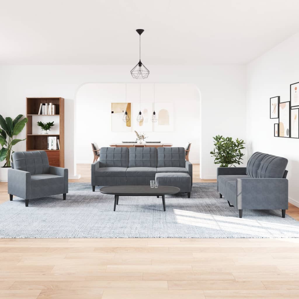 4-delige Loungeset met kussens fluweel donkergrijs is nu te koop bij PeponiXL, paradijselijk wonen!