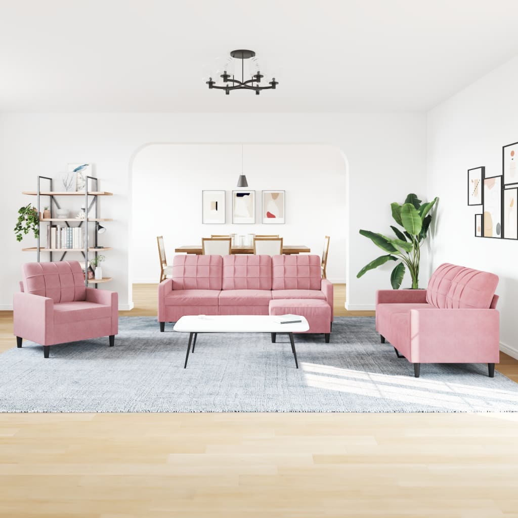 4-delige Loungeset met kussens fluweel roze is nu te koop bij PeponiXL, paradijselijk wonen!