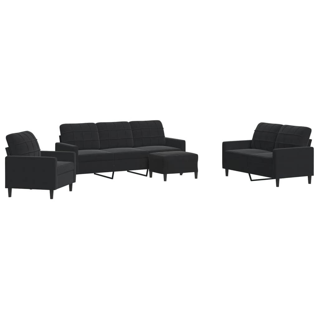 4-delige Loungeset met kussens fluweel zwart is nu te koop bij PeponiXL, paradijselijk wonen!