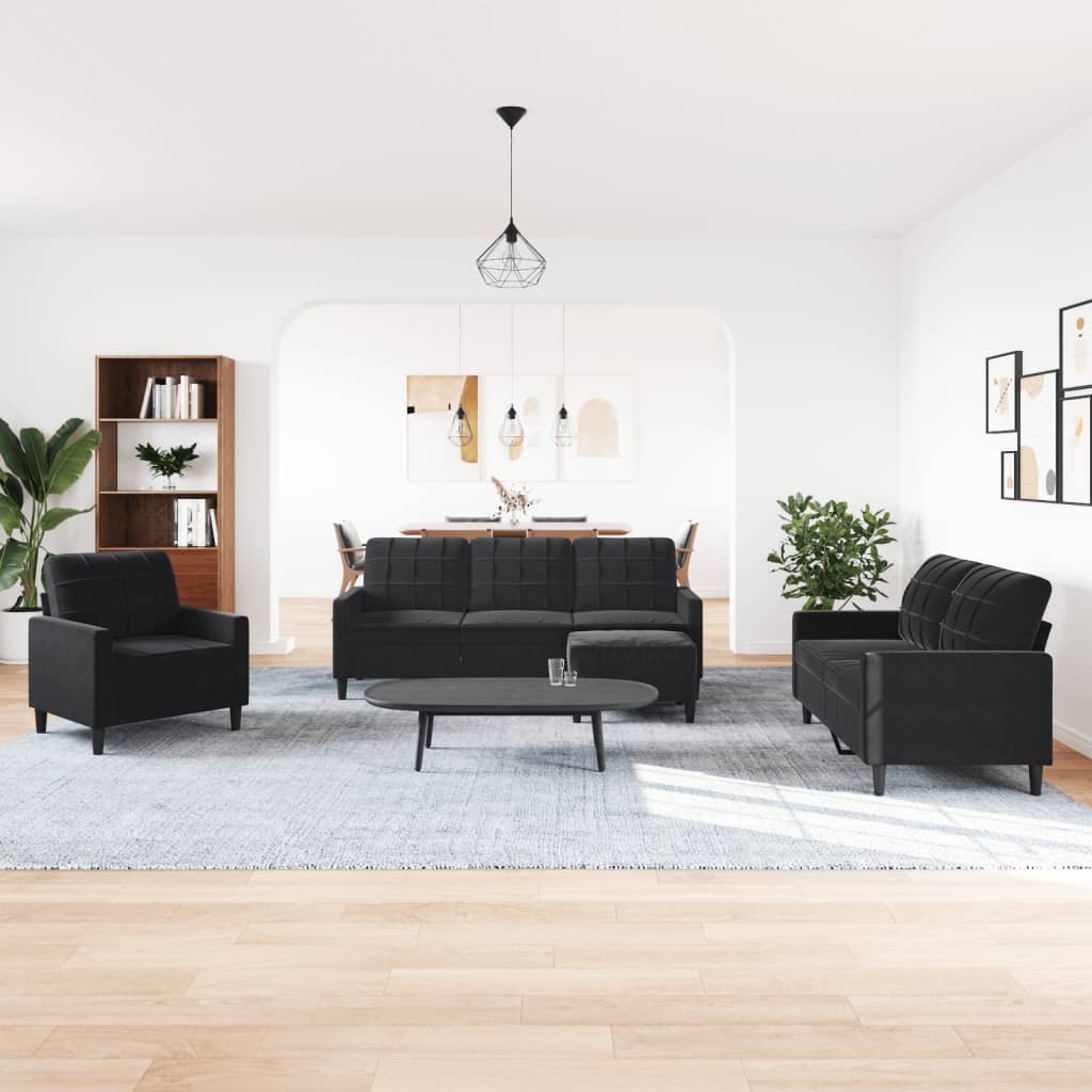 4-delige Loungeset met kussens fluweel zwart is nu te koop bij PeponiXL, paradijselijk wonen!